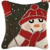 Laura Megroz Snowman With Mittens Hooked Pillow