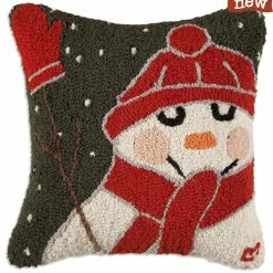 Laura Megroz Snowman With Mittens Hooked Pillow