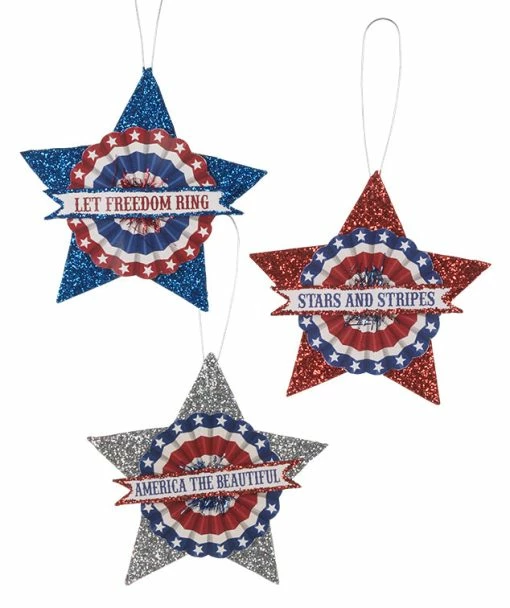 Bethany Lowe Americana Glitter Star Ornaments