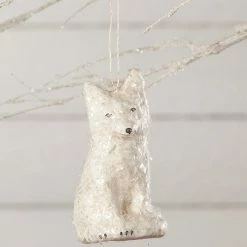 Bethany Lowe New! Arctic Fox Ornament, Paper Mache