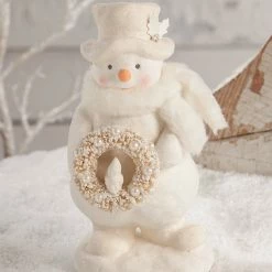 Bethany Lowe Snowman With Wreath, Winter Whites