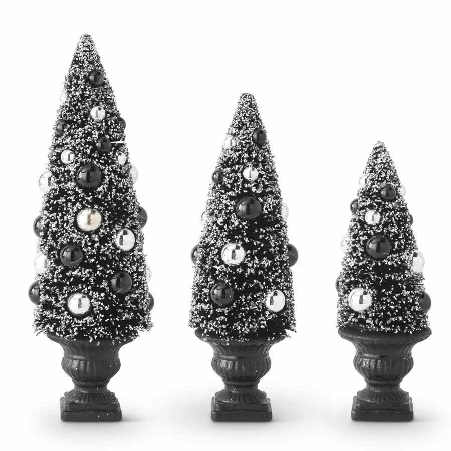 TheHolidayBarn.com Black & Silver Bottle Brush Trees In Urns 3 TheHolidayBarn.com Black & Silver Bottle Brush Trees In Urns