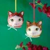 Glitterville Nathalie Lete Cat Head Ornaments New!