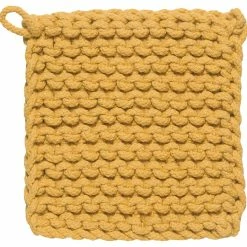 TheHolidayBarn.com Chunky Knit Cotton Potholders, Honey Yellow