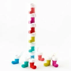 One Hundred 80 Degrees Colorful Flocked Santa Boot Ornaments