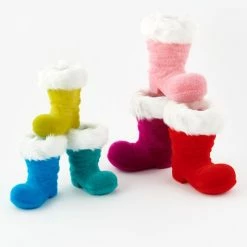 One Hundred 80 Degrees Colorful Flocked Santa Boots New!