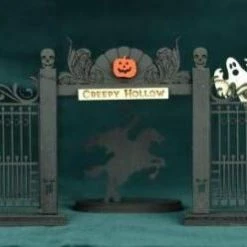 Ginger Cottages Halloween Creepy Hollow Entrance Fence & Headless Horseman Silhouette