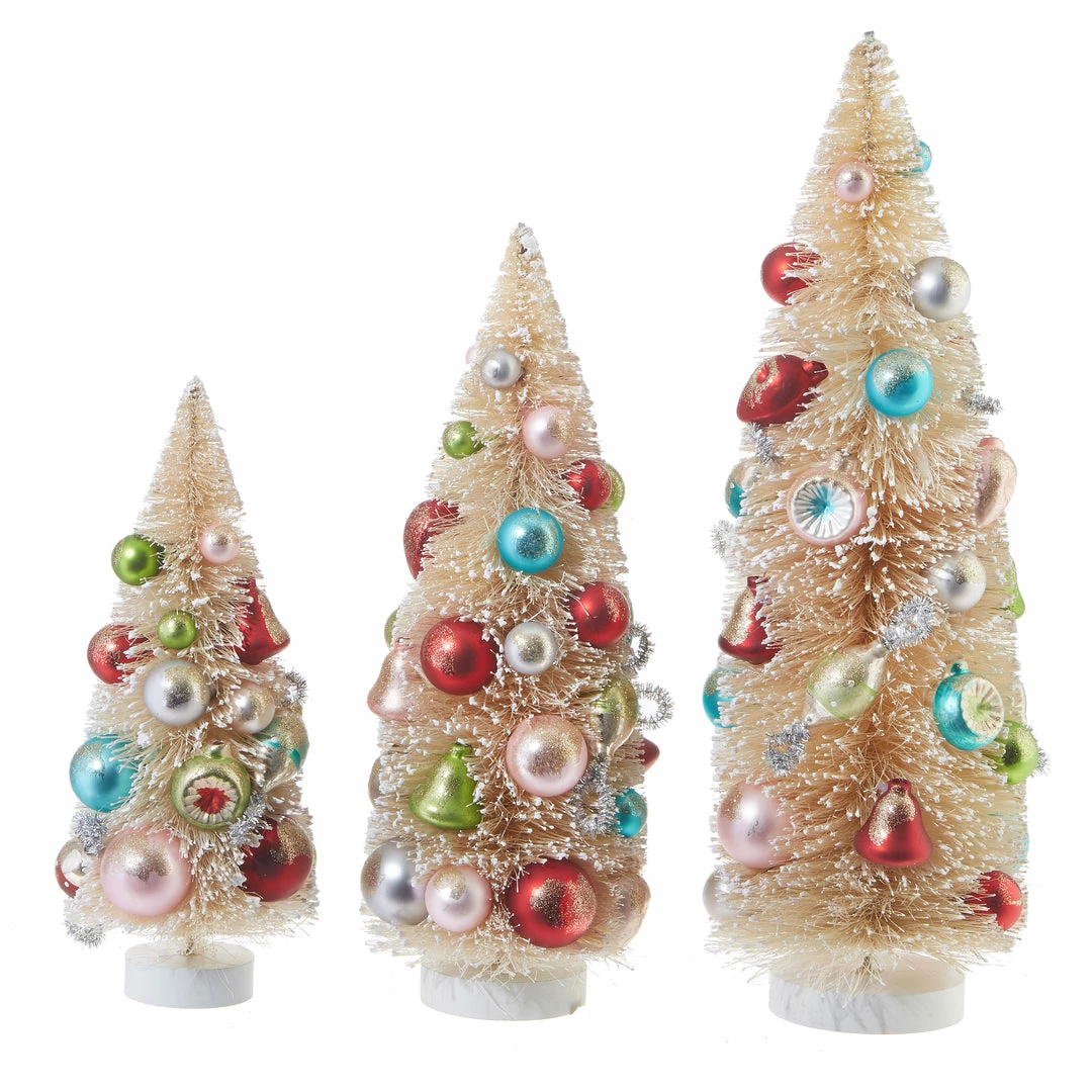 Raz Decorated Bottle Brush Trees, Natural New! 3 Raz Decorated Bottle Brush Trees, Natural New!