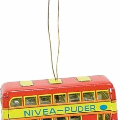 TheHolidayBarn.com Double Decker Bus Tin Toy Reproduction Ornament Christmas