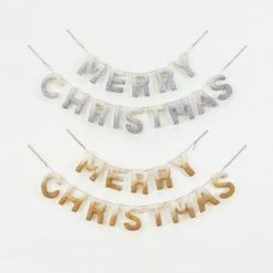 One Hundred 80 Degrees Felt Merry Christmas Banner, Gold Or Silver New!