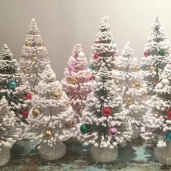 Cody Foster New! Powdered Snow Covered Bristle Trees With Multi Color Balls