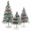 Cody Foster Snowy Flocked Bottle Brush Trees With Multi Color Balls New!