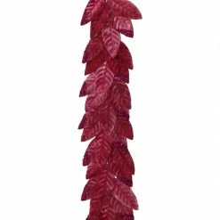 TheHolidayBarn.com New! Flocked Leaf Garland, Fuchsia Pink
