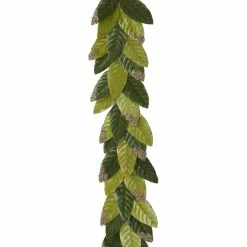 TheHolidayBarn.com New! Flocked Leaf Garland, Variegated Green