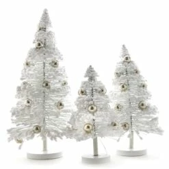 Cody Foster New! White Flocked Bottle Brush Trees With Silver Balls