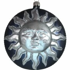 Old German Christmas Radiant Sun Glass Ornament, Blue And Silver