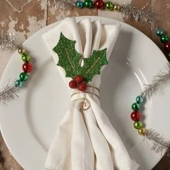 Bethany Lowe Glittered Holly Leaf Napkin Ring New!