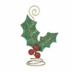 Bethany Lowe Glittered Holly Leaf Placecard Holder