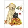 Mary Lake-Thompson Golden Retriever & Cat Raking Leaves Towel New! 2 Mary Lake-Thompson Golden Retriever & Cat Raking Leaves Towel New!