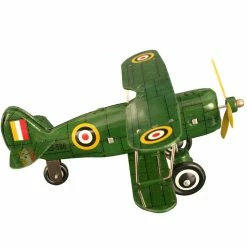 TheHolidayBarn.com Green Curtis Biplane Wind Up Tin Toy Reproduction Christmas