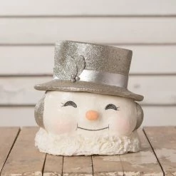 Bethany Lowe Large Happy Snowman Bucket, Platinum New!