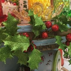 One Hundred 80 Degrees Retro Glittered Holly Garland