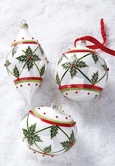 Raz Jeweled Holly Glass Ornaments 3 Raz Jeweled Holly Glass Ornaments