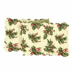 TheHolidayBarn.com Quilted Holly Table Runner, Cream New!