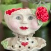 Teyros Lady Head Art Pottery Planter With Tray, Mellow Red 1 Teyros Lady Head Art Pottery Planter With Tray, Mellow Red