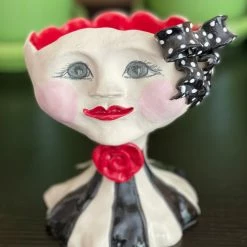 Teyros New! Lady Head Art Pottery Container, Midnight Bow