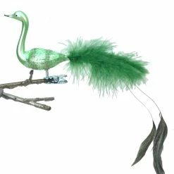 Old German Christmas Light Green Bird Clip Ornament With Fancy Tail Feathers