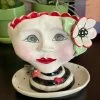 Teyros Lady Head Art Pottery Planter With Tray, Love Bird 1 Teyros Lady Head Art Pottery Planter With Tray, Love Bird
