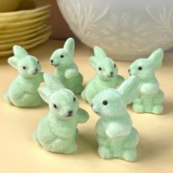 TheHolidayBarn.com New! Mint Green Flocked Bunny Rabbits, Small