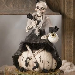 Bethany Lowe Miss Skeleton On Pumpkin New!