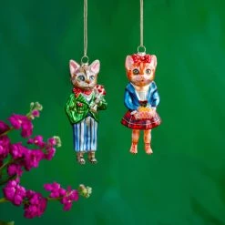 Glitterville New! Nathalie Lete Fancy Cat Ornaments