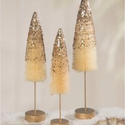Bethany Lowe Peaceful Gold Glitter Bottle Brush Trees