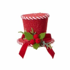 Raz Peppermint Top Hat Ornament, Red