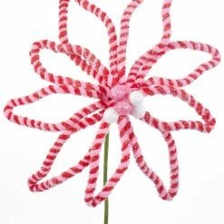 Kurt Adler Pink Candy Stripe Poinsettia Pick