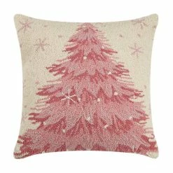 TheHolidayBarn.com Pink Christmas Tree Hooked Pillow New!