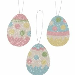 Bethany Lowe Polka Dot Egg Ornaments, Glittered Tin