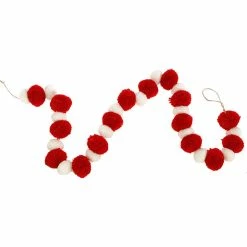 Raz New! Red & White Pom Pom Garland