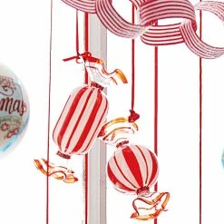 Raz Red & White Striped Candy Glass Ornaments