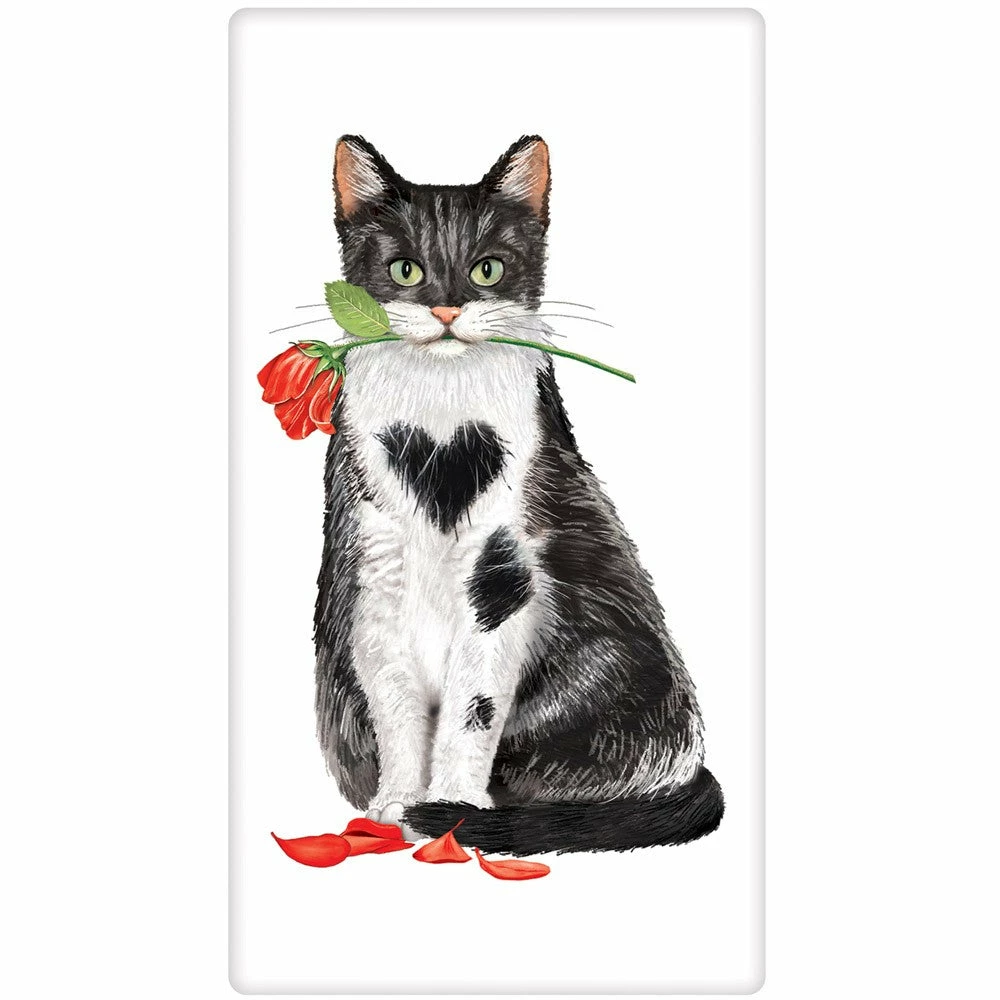 Mary Lake-Thompson Red Rose Valentine Cat Flour Sack Towel 3 Mary Lake-Thompson Red Rose Valentine Cat Flour Sack Towel