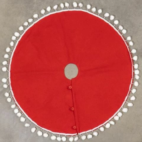 Ragon House New! Red Tree Skirt With White Pom Poms, 28" 3 Ragon House New! Red Tree Skirt With White Pom Poms, 28"