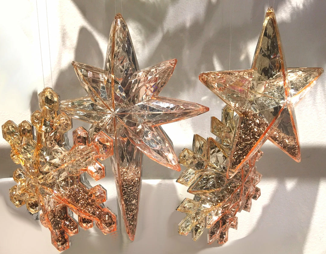 One Hundred 80 Degrees Christmas Glitter Filled Rose Gold Snowflake And Star Ornaments & Bowl Fillers 3 One Hundred 80 Degrees Christmas Glitter Filled Rose Gold Snowflake And Star Ornaments & Bowl Fillers