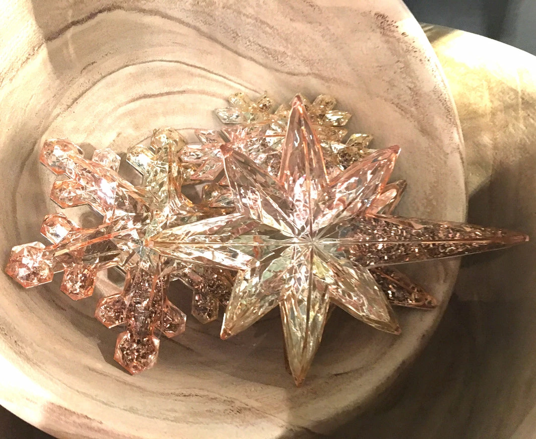 One Hundred 80 Degrees Christmas Glitter Filled Rose Gold Snowflake And Star Ornaments & Bowl Fillers 6 One Hundred 80 Degrees Christmas Glitter Filled Rose Gold Snowflake And Star Ornaments & Bowl Fillers