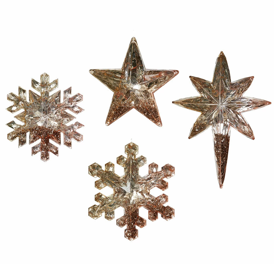 One Hundred 80 Degrees Christmas Glitter Filled Rose Gold Snowflake And Star Ornaments & Bowl Fillers 4 One Hundred 80 Degrees Christmas Glitter Filled Rose Gold Snowflake And Star Ornaments & Bowl Fillers
