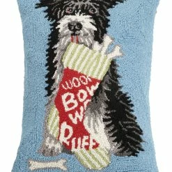 TheHolidayBarn.com Scruffy's Christmas Stocking Treats Hooked Pillow