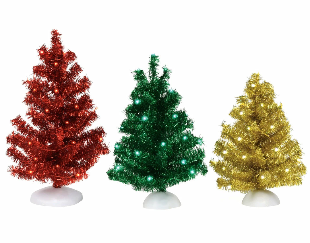 Department 56 New! Shiny & Bright Lighted Tinsel Tree Set 4 Department 56 New! Shiny & Bright Lighted Tinsel Tree Set