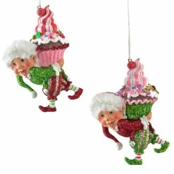 TheHolidayBarn.com Christmas Sweet Cupcake Elf Ornaments
